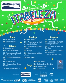Prefeitura divulga programação do Carnaval Itabeleza 2019