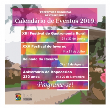 Prefeitura divulga datas dos principais eventos culturais de Itapecerica em 2019