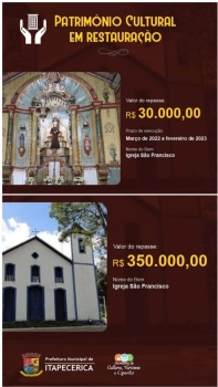 Obras na igreja de São Francisco valoriza conjunto histórico de Itapecerica