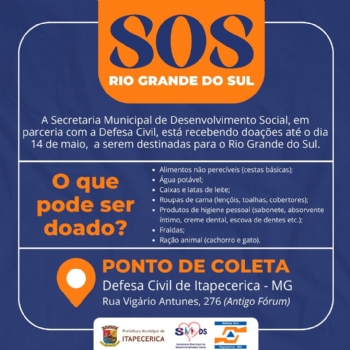 Itapecerica se solidariza com catástrofe no Rio Grande do Sul