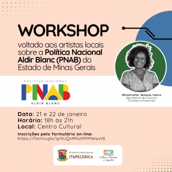 Prefeitura de Itapecerica promove workshop sobre Lei Aldir Blanc para artistas locais nos dias 21 e 22 de janeiro