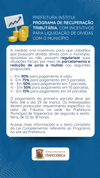 Prefeitura de Itapecerica institui Programa de Recuperação Tributária