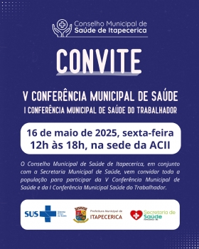Conferências Municipais de Saúde e de Saúde do Trabalhador acontecem em Itapecerica nesta sextafeira  dia 16 de maio