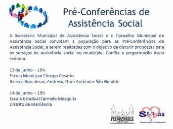Prefeitura convida a população para as Pré Conferências de Assistência Social