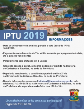 Prefeitura divulga informações sobre o pagamento do IPTU 2019