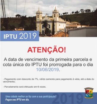 Data de vencimento do IPTU 2019 foi prorrogada para o dia 10 de junho