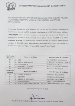 Processo seletivo do Conselho Tutelar de Itapecerica - Convocação para cerimônia de posse