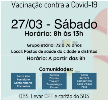 Vacinação contra a Covid-19 prossegue na cidade e na zona rural