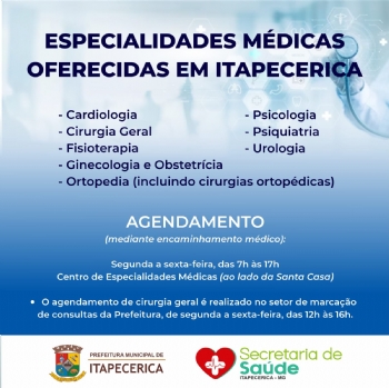 Especialidades médicas de diversos tipos são oferecidas em Itapecerica