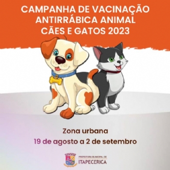 Campanha de Vacinação Antirrábica Animal - Cães e Gatos começa amanhã na zona urbana