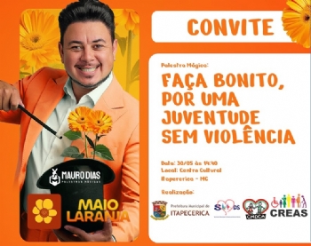 Maio Laranja: Prefeitura de Itapecerica promove palestra lúdica para crianças no Centro Cultural nesta sextafeira  dia 30 de maio