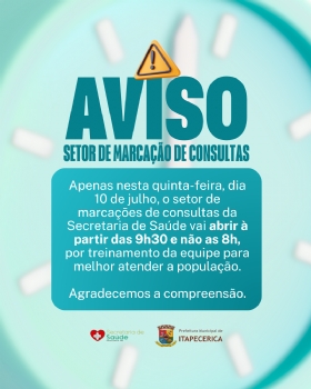 Secretaria municipal de saúde informa que nesta quinta feira atenderá em horário especial