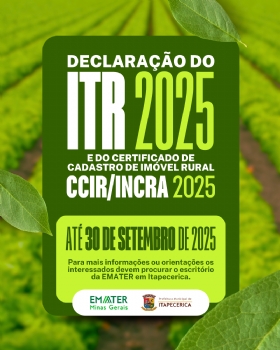 Prefeitura de Itapecerica e EMATER informam sobre o prazo do ITR e CCIR 2025