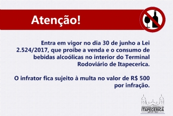 Venda e consumo de bebidas alcoólicas no Terminal Rodoviário estarão proibidos a partir do dia 30 de junho