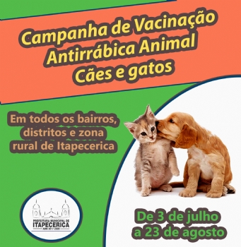 Prefeitura promove campanha de vacinação antirrábica para cães e gatos em toda a cidade