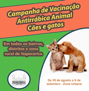 Campanha de Vacinação Antirrábica para cães e gatos chega à zona urbana